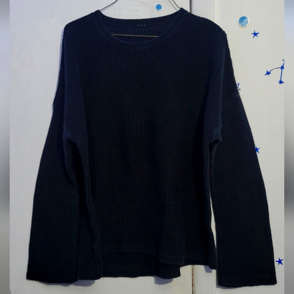 Women's Knit Sweater Pullover 100% Cotton Long Sleeve Black Size Large - Picture 1 of 2